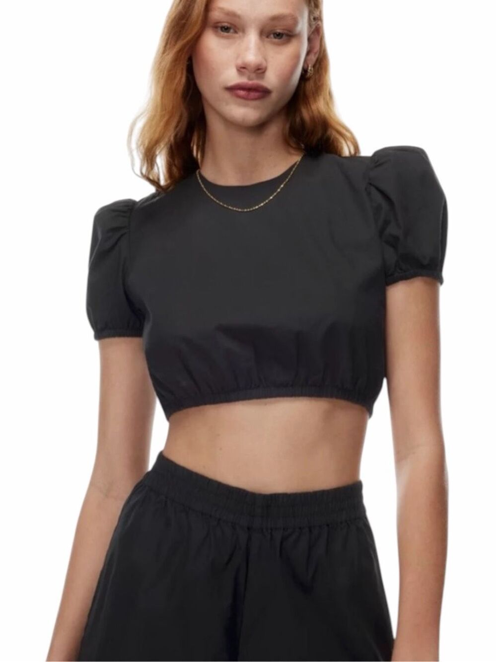 ARITZIA SUNDAY BEST Rilla Blouse Black Cotton Puff Sleeve Crop Top Large